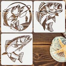 3个20厘米 x 20厘米可重复使用的鱼形模板 - DIY工艺品、墙面艺术、布料、木材、陶瓷绘画模板 - 海洋主题设计，适合艺术家和手工艺者 - 彩色 - 查看 5
