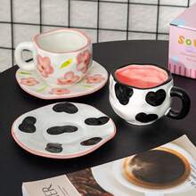 1pc 11.8oz Ceramic Coffee Cup & Saucer Set, Handmade Heart-Shaped Couple Mug Gift Box, Microwave/Oven/Dishwasher , Suitable For Cafe Latte, Breakfast Yogurt, Afternoon Tea, Ideal For Valentine's Day, Wedding, Party, Housewarming, Birthday Gift - Multicolor - View 2