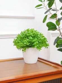 1pc White Round Pot Artificial Greenery Decoration, Suitable For Decoration Of Home Living Room Tables, Bookshelves Or Windowsills, For Setting The Scene Atmosphere In Valentine's Day Wedding Parties, As Well As For Decoration In All Seasons Of Home And Outdoor Corridors And Gardens. - White Green - View 5
