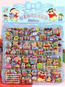 蜡笔小新大号双层贴纸：Gukha，Y2K，晶莹剔透，可重复粘贴/自粘，氛围甜美少女风/极简美学/蝴蝶/动物图案，适用于手机、笔记本、水瓶、汽车、DIY手账等，烫金双层贴纸：创意可爱装饰贴纸。（部分款式可能存在色差，随机发货） - 彩色 - 查看 7