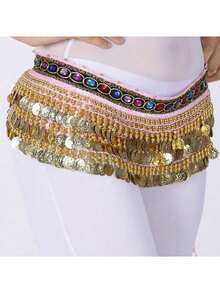 1pc Outfits Belly Dance Glitter Sequins Tassel Skirts, Fashionable Dancing Waist Belt Skirts For Belly Dance - Multicolor - View 20