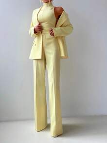 3pcs Women Autumn/Winter Set: Mustard Top, Jacket And Pants Spring - Yellow - View 2