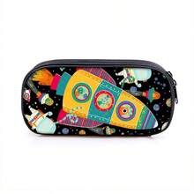Rocket Cartoon Shaped Student Pencil Case, Large Capacity Design With Layered Storage, Easily Holds Pencils, Erasers, Rulers And Other Stationery. Essential School Supplies For Daily Use, Outdoor Sketching, Office Desk Organization,Bag - Multicolor - View 10