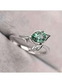 New Korean And Japanese Style Jewelry Accessory, Elegant Ladies' Simple Green And Black Rhinestone Inlaid Leaf-Shaped Personalized Engagement Ring For New Year, Valentine's Day, Mother's Day, Father's Day Gift Valentines