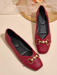HFSHUNXY 2026 Elegantes Bailarinas Mary Jane de Puntera Cuadrada Rojas Vintage para Mujer Otoño/Invierno, Casuales de Deslizamiento, Versátiles para el Trabajo, Moda Elegante, Minimalistas Casuales, Adecuadas para Compras, Citas, Fiestas, Banquetes, Día de San Valentín - Burdeos - Ver 3