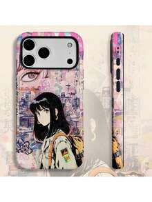 Funda de teléfono SamsungA 1pc Anime Girl con impresión de fondo de ciudad, hecha de una carcasa protectora duradera de PC+ dos en uno.Su diseño robusto de doble capa ofrece excelente protección contra caídas y resbalones, compatible con iPhone 17/16/15/14/13/12/11 Pro y 17 P. - Blanco - Ver 1
