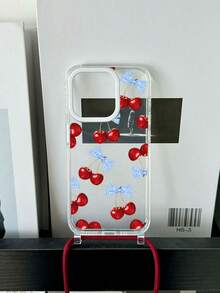 1 dây đeo cổ hình nơ kẻ caro xanh trắng kèm 1 dây đeo rời hình quả anh đào, dây đeo vai/đeo chéo có thể điều chỉnh, dây dày 4mm, vòng bảo vệ ống kính cao cấp, hai lỗ treo, ốp lưng điện thoại TPU mềm trong suốt tương thích với iPhone 17/17 Pro/Air/17 Pro Max/15 Pro Max/15 Pro/15 Plus/11/12/12 Pro Max/13/13 Pro Max/14/14 Pro Max/14 Plus/16/16 Pro/16 Plus/16 Pro Max - Nhiều màu - Xem 5