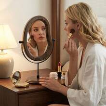 Wooden Vanity Mirror, Luxury Retro Style Rotating Makeup Mirror, Walnut Color, Suitable For Bedroom And Dorm - Multicolor - View 3