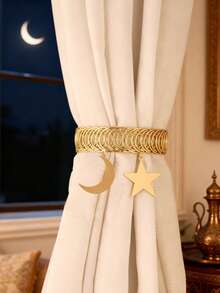 1pc Spring Metal Curtain Rod, Elegant Moon & Star Design - Iron Decor Modern Drapery, Easy To Install, Sturdy Window Decoration, Suitable For Living Room And Bedroom - Modern Home Decor, Star Moon Metal Curtain Clip, Suitable For Decoration In Living Room, Bedroom And Office, Ramadan Decor - Multicolor - View 5
