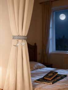 1pc Spring Metal Curtain Rod, Elegant Moon & Star Design - Iron Decor Modern Drapery, Easy To Install, Sturdy Window Decoration, Suitable For Living Room And Bedroom - Modern Home Decor, Star Moon Metal Curtain Clip, Suitable For Decoration In Living Room, Bedroom And Office, Ramadan Decor - Multicolor - View 2