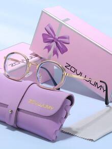 ZOVUJUMY Kính mắt ZOVULJUMY gọng oval đen vàng thanh lịch, tròng kính trong suốt, càng kính trang trí vàng, tròng kính màu xanh lam, phong cách cổ điển sang trọng, giúp khuôn mặt thon gọn, phù hợp cho việc đi làm và uống trà chiều. - Trong sáng - Xem 4