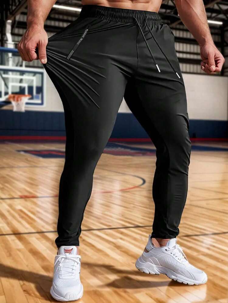 1PC Men Drawstring Waist Solid Sweatpants Long Sweat Pant Plain Gym Basic - Black - View 10