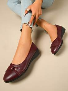 1 đôi giày đế xuồng thoải mái cho nữ, giày bệt mũi tròn đa năng, thích hợp cho mùa xuân và mùa thu, cỡ lớn. - Màu Đỏ Sâu - Xem 3