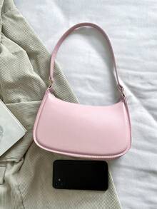 Bolso de hombro sencillo de color sólido para mujer, estilo casual diario, color burdeos de moda. - Rosa - Ver 4