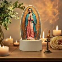 1 pieza Figura decorativa de la Virgen María con luz nocturna, lámpara LED de fe de la Madre Guadalupe, decoración religiosa para el hogar, lámpara de ambiente de acrílico, también adecuada como lámpara de mesita de noche, y práctica, diseño de LED de luz cálida, que cuida los ojos y es acogedora.