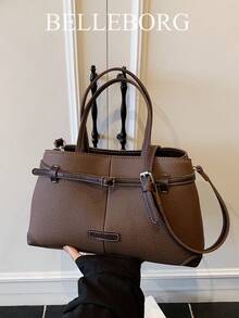Contrast Color Minimalist Large Capacity Versatile Commuter Handbag For Women - Coffee - View 4