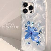 Un patrón de flor de lirio azul, estrella de mar y concha adecuado para fundas de TPU para iPhone 16 Pro Max, compatible con iPhone 15 Pro Max/14/16 Plus/15/13 Pro/12/11/X/Xr/Xs Max, con una funda protectora elegante y transparente que es amigable para negocios y resistente a caídas. - Plateado - Ver 8