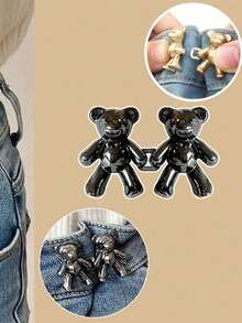 2pcs Bear Pattern Pants Sewing Buttons Jeans Buttons, No Sewing Removable Bear Waist Buckle Pants Waist Change Artifact Bear Buckle Skirt Buckle Decorative Buckle, Waist Change Artifact Pants Button, Adjustable Belt Button - Multicolor - View 6