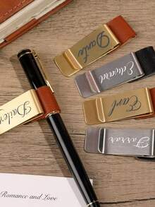 1pc Customized Logo Stainless Steel & Leather Pen Holder, Pen Clip, Notebook Bookmark Organizer, Pen Case, Office Stationery, Accessories, Money Clip, TN Planner Pen Holder - Multicolor - View 9