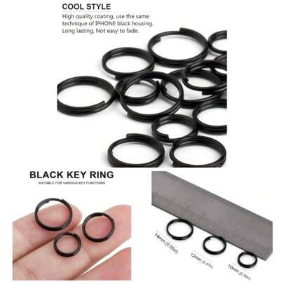 Titanium Key Rings Split Rings Small Keyrings Jump Rings Keys Jewelry Attachment 15pcs Mix 10 12 14mm Black
