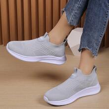 Women's Casual Knit Slip On Sneakers Lightweight Comfort Walking Shoes Non-Slip Sole Fashion Daily Shoes Multi Colors Available - 灰色 - 查看 2