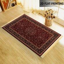 1件红色背景卷轴复古图案装饰垫，采用经典的红色底色，饰以蓝色和白色卷轴花卉复古图案，融合了波斯复杂的设计和艺术装饰美学，色调丰富而庄严，适合营造神圣的仪式氛围。 - 彩色 - 查看 2