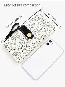 1个猫咪卡通印花长款钱包，带按扣和拉链，适合装硬币 - 多隔层零钱包/卡包 - 大容量零钱包 - 便携式卡包，女孩迷你钱包，小钱包，可爱钱包，情人节/新年礼物 - 多色-- - 查看 6