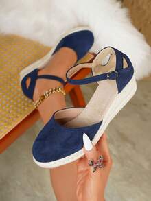 Women's Elegant Strap Buckle Wedge Platform Slip-On Shoes, Suitable For All Seasons - Blue - View 8