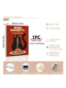 1幅“饿猫意大利面”图案海报，幽默海报，趣味厨房墙饰，复古趣味浣熊意大利面海报，幽默厨房墙饰，节日礼物，卧室装饰，客厅装饰，办公室装饰，餐厅装饰，墙饰，家居装饰，房间装饰，帆布墙饰，海报，带框墙饰，可选画框 - 彩色 - 查看 8