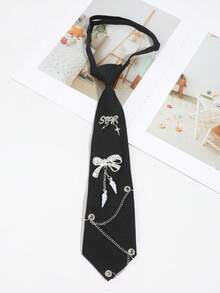 1pc Women's Fashion STAR Letter Small Star Bow Tie Decor Chain Necklace, Black/Green/Pink/Red, Suitable For Party, Casual, School, Daily Wear - A - View 13