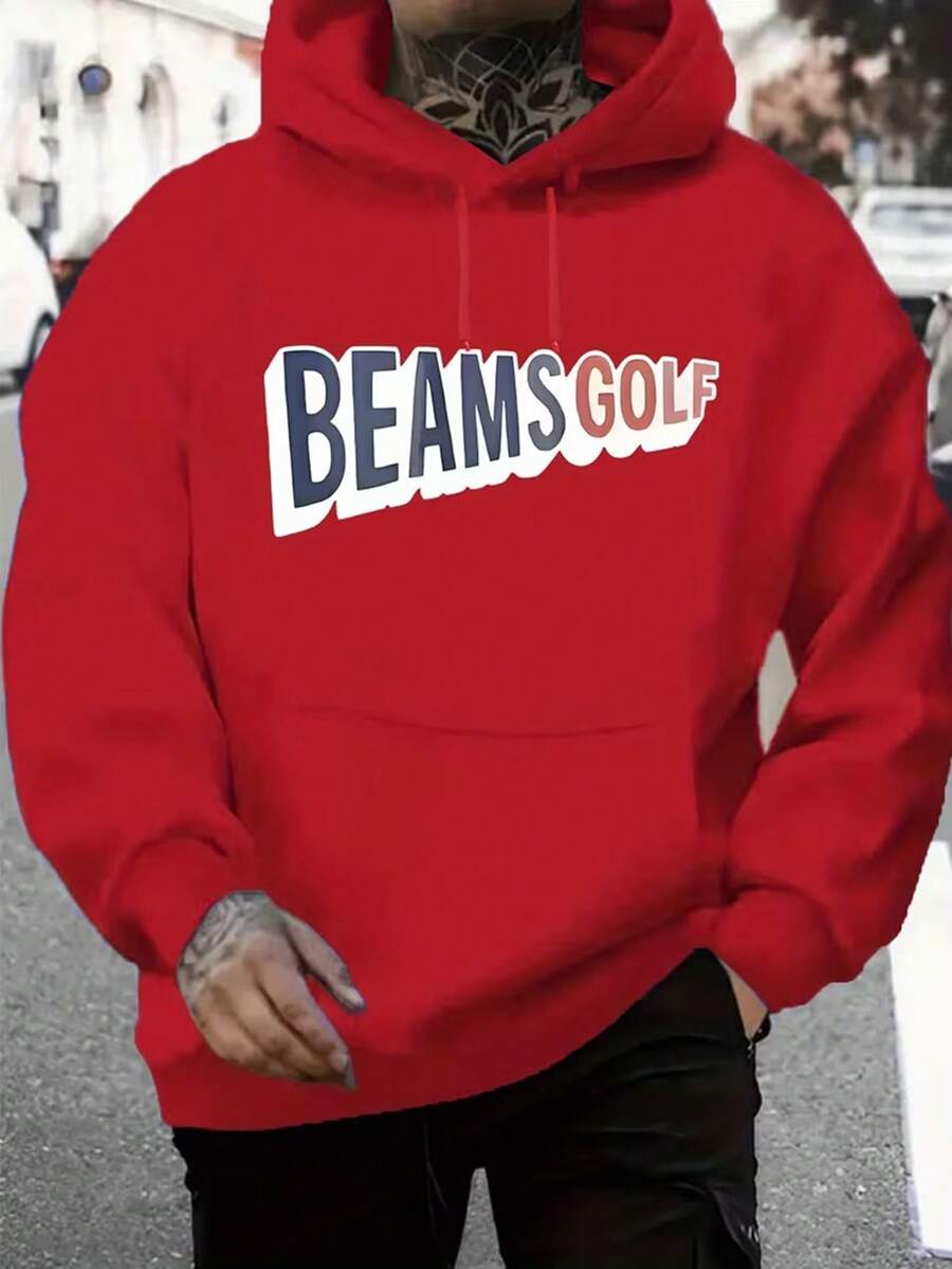 Sudadera Casual Estampada de Nueva Moda para Hombres, Sudadera con Capucha Elegante con Cordón - Top de Manga Larga con Capucha para Otoño e Invierno, Cómoda y Versátil, Lavable a Máquina, Perfecta para Clima Frío, Atuendo Diario, Estilo de Ropa Urbana, Moda Urbana, Diseño de - Rojo - Ver 1