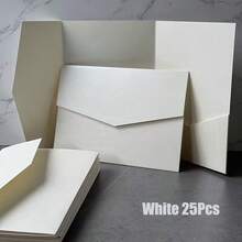 25pcs Tri-Fold Pocket Wedding Invitation Cards With Envelopes, Simple Invitation Envelopes For Engagement, Quinceanera, Christening, DIY Invitations, 5*7 Inch Invitations, Pocket Invitations, Valentine's Day Envelopes - Ivory - View 7