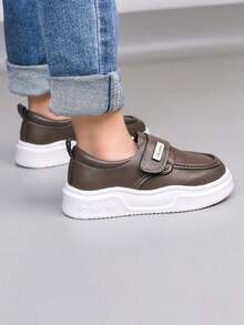 1 Pair Unisex Retro Style Flat Casual Sneakers, Wear-Resistant Anti-Slip Children Canvas Shoes, Fashion Versatile Student Running Shoes, Suitable For All Seasons - Brown - View 10