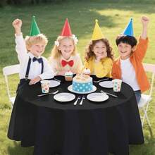 2 Pack Black Tablecloth Round 84 X 84 Plastic Table Cover Waterproof Black Table Cloth Disposable For Wedding Birthday Baby Shower Halloween Party Picnic Circle Tablecloth - 黑色 - 查看 6