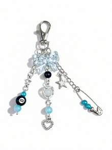 1件装时尚手工树脂珠钥匙扣 - 朋克风格，女士时尚配饰龙虾扣吊坠 - 淺藍色 - 查看 2