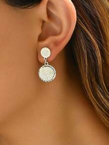 1 Cặp Hoa tai thời trang thiết kế hình đồng xu độc đáo dành cho nữ - Vàng - Xem 9