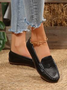 2026春季新款女士时尚平底鞋，简约休闲软底舒适纯色女士工作鞋 - 黑色 - 查看 7