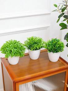 1pc White Round Pot Artificial Greenery Decoration, Suitable For Decoration Of Home Living Room Tables, Bookshelves Or Windowsills, For Setting The Scene Atmosphere In Valentine's Day Wedding Parties, As Well As For Decoration In All Seasons Of Home And Outdoor Corridors And Gardens. - White Green - View 12