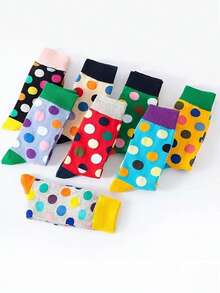 1/8 paires de chaussettes d'équipe colorées à pois pour femmes/hommes - chaussettes mi-mollet amusantes et décontractées (motifs assortis) - Multicolore - Voir 4