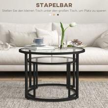 Set Of 2 HOMCOM Coffee Tables With Black Steel Frame And Tempered Glass Top, Partially Stackable, For Living Room And Lounge | Aosom.De - Black - View 4