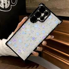 Funda de Teléfono con Patrón Floral Morado Fresco Compatible con 25 S24 S23 S22 S21 S20 FE S20 Ultra A03s A04E/M04 A05s A06 4G A13 4G A15 4G/5G A25 5G A32 4G A55 5G A03 A04 A05 A12/M12 4G A13 5G/A04S A16 4G/5G A35 5G S20 S20 Plus A34 S21 FE Ultra Plus 4G 5G, Funda Trasera Transparente Suave a Prueba de Golpes - Colores mixtos - Ver 4