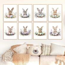 1PC Canvas Wall Art_Nursery Decor Printed Rabbit Burrow Motif, Watercolour Easter Art, Rabbits With Flowers, Spring Blossoms, Farm Animals, Easter Egg Design, Rabbit Garland - Framed Nursery Wall Art Perfectly Suited For Children's Room Decor, Playroom Decor Children's Room Decor Nursery Decor Daycare Decor Girls' Bedroom Girls' Room Decor Children's Room Decor Boys' Bedroom Boys' Room Decor Girls' Bedroom Decor