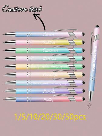 1/5/10/20/30/50 st., Anpassad textlogotyp i metall med tonad färg och pekskärm, Kulspetspenna med tryck i metall och aluminiumstång, Personlig lyxig randig present med tonad penna, Reklamkulspetspenna i metall med pekskärm och graverad text Personlig bröllopspresent, Inspirationspenna för anställda, Present till lärare, Företagspresent, Studentpresent, Anpassad bröllopspresent, Present till kollega, Halloweenpresent.