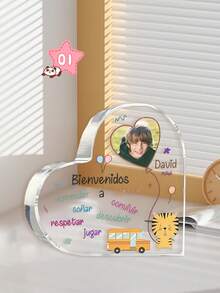 1pc Custom 2D Flat Acrylic Heart Collectible Figurines Back To School - Custom Name + Photo - Gift For Teachers Or, Teacher Day Gift Item, Teacher Appreciation Gift, Back To School - Heart-Shaped Acrylic Plaque With Personalized Name And Photo - Multicolor - View 11