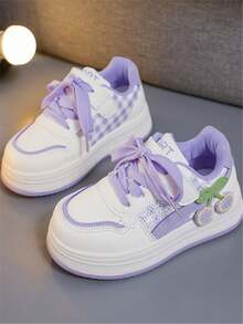 1 Pair Kids' New Fashion Soft-Sole Bow Knit Strap Cute PU Hook And Loop Outdoor Casual Versatile Flat Sneakers, Suitable For All Seasons - Purple - View 5