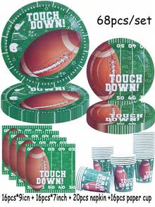 Bộ khay giấy dùng một lần chủ đề bóng bầu dục bao gồm cốc giấy 9 inch và 7 inch cùng khăn giấy. Thích hợp cho nhiều dịp khác nhau như câu lạc bộ, tiệc tùng, dã ngoại, đám cưới, tiệc gia đình và đồ dùng cho tiệc. Phù hợp để trang trí nhà bếp và phòng ăn, cũng như trang trí tiệc. Đây là bộ đĩa giấy và đồ dùng ăn uống dùng một lần. Thiết kế dành cho đám cưới và tiệc tùng. - Nhiều màu - Xem 7