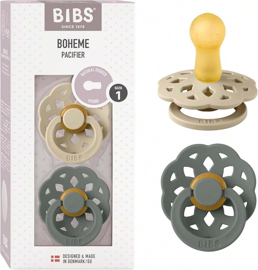 Chupones Boheme Pack de 2, Tetina redonda de látex natural, Talle 1, Color Vanilla/Pine, 0 a 6 meses, Hecho en Dinamarca,36982856 - Multicolor - Ver 1