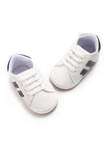 婴儿/幼儿男童休闲软底防滑运动鞋，0-1岁 - 黑與白 - 查看 3