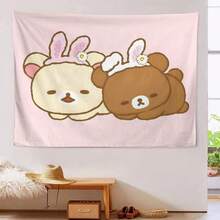 ZLIENSZUS Rilakkuma Large Wall Hanging Tapestry - Cute Cartoon Character With Pink Bunny Ears & White Tails Peach Light  Beige Fabric Horizontal Orientation For Cafe Studio Or Lounge Decor - No Electricity Needed Cafe Wall Art | Playful  Design | Durable Wall Hanging Kawaii Room Decor - Nhiều màu - Xem 2