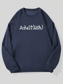 Casual Crew Neck Sweatshirt With Pattern For Adult Men - Navy Blue - View 1